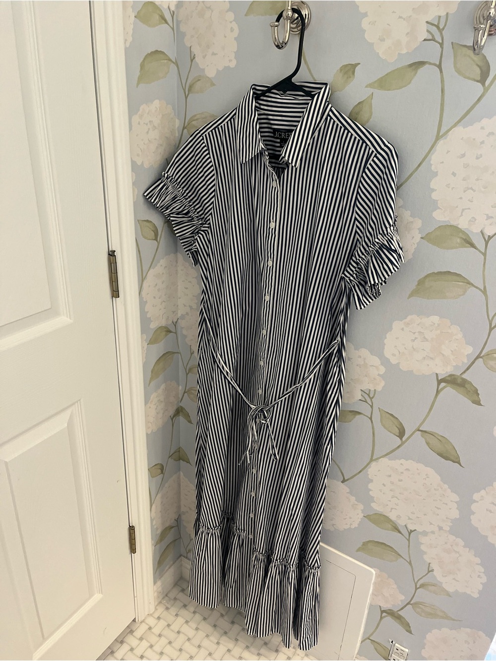 J. Crew Navy and White Striped Maxi Shirt Dress